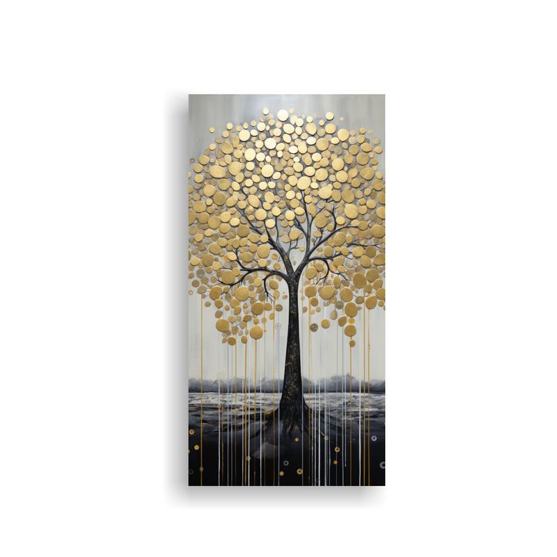 GENERICO - Lienzo Decorativo Urbano árbol Dorado Y Plateado 30x60 Cm