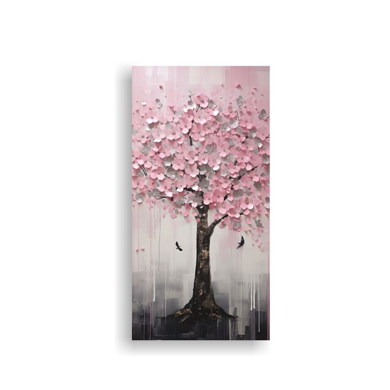 GENERICO - Pintura Decorativa Árbol En Tono Rosa Y Plateado 20x40 Cm