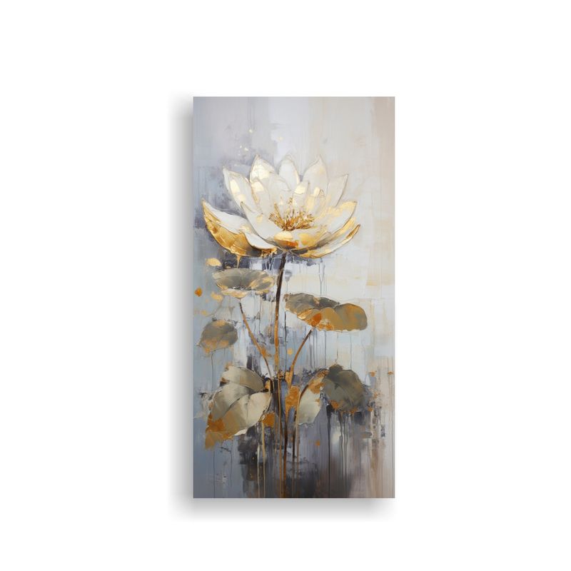 GENERICO - Pintura Floral Acuarela En Bastidor Estilo Loto 30x60 Cm