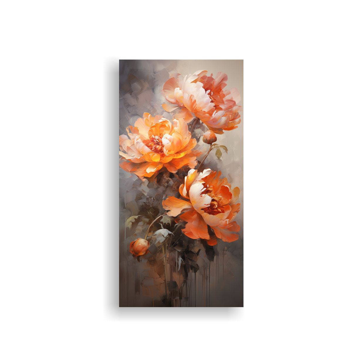 GENERICO - Cuadro De Peonías Abstractas En Naranja Sobre 70x140 Cm