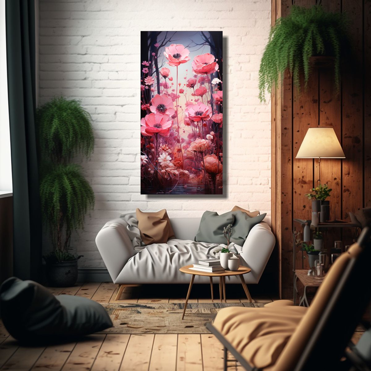 GENERICO - Cuadro Moderno Jardín Encantador Con Flores 40x80 Cm