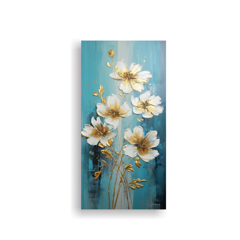 GENERICO - Pintura Decorativa Para Sala En Turquesa Y Oro 50x100 Cm