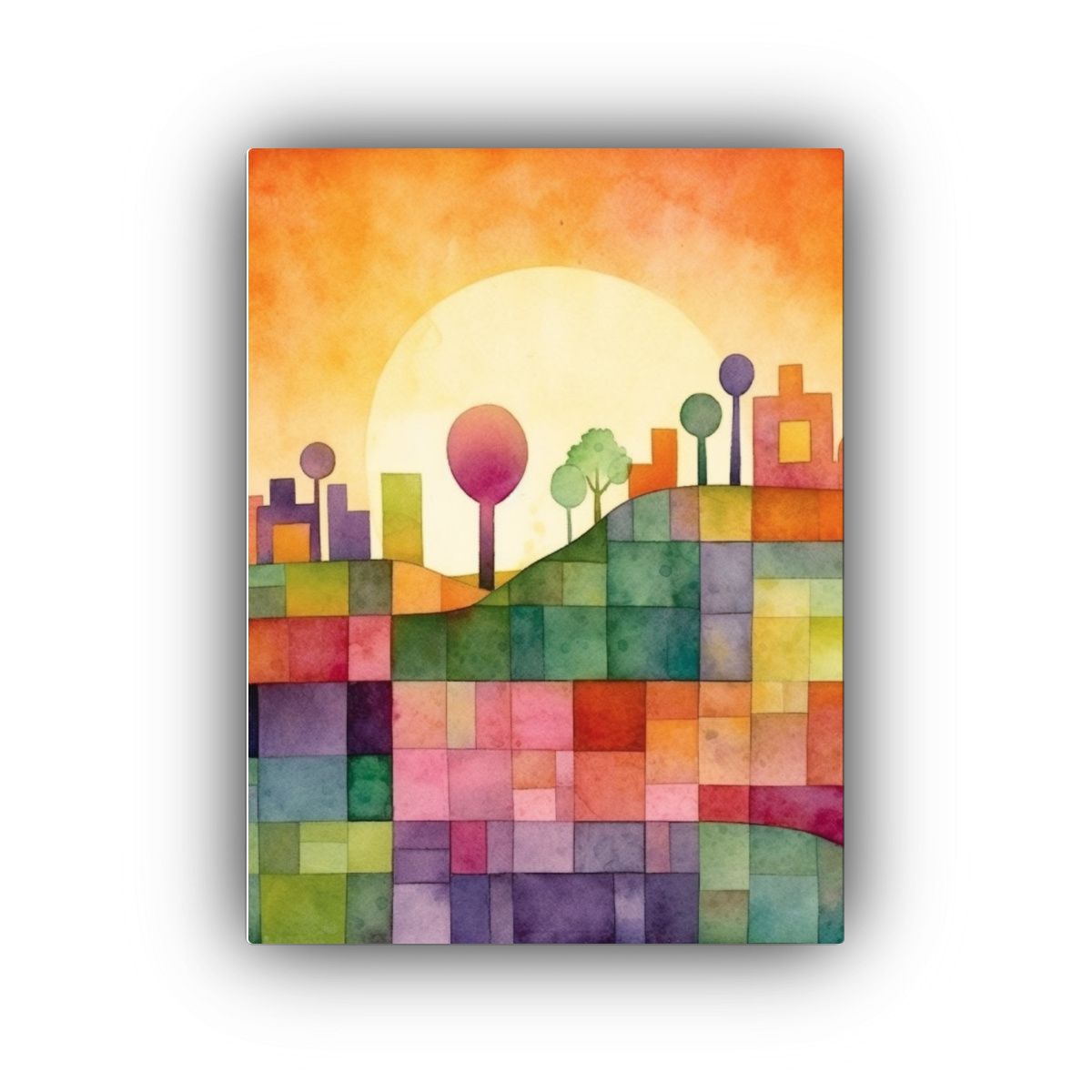 GENERICO - Paisaje Acuarela Estilo Paul Klee Decoración 80x120 Cm