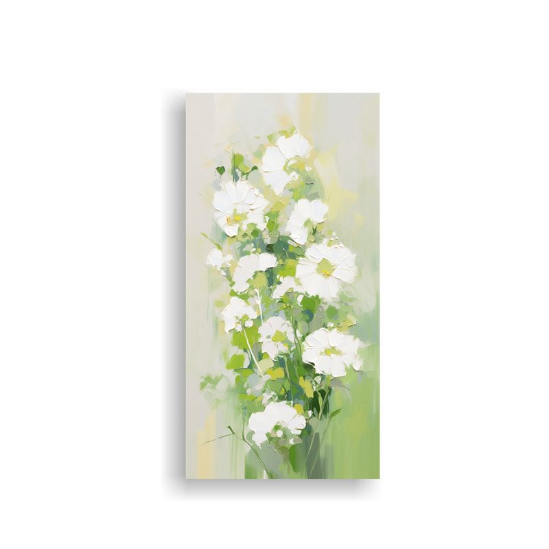 GENERICO - Pintura Vertical Escena Flores Verdes Y Blancas 20x40 Cm