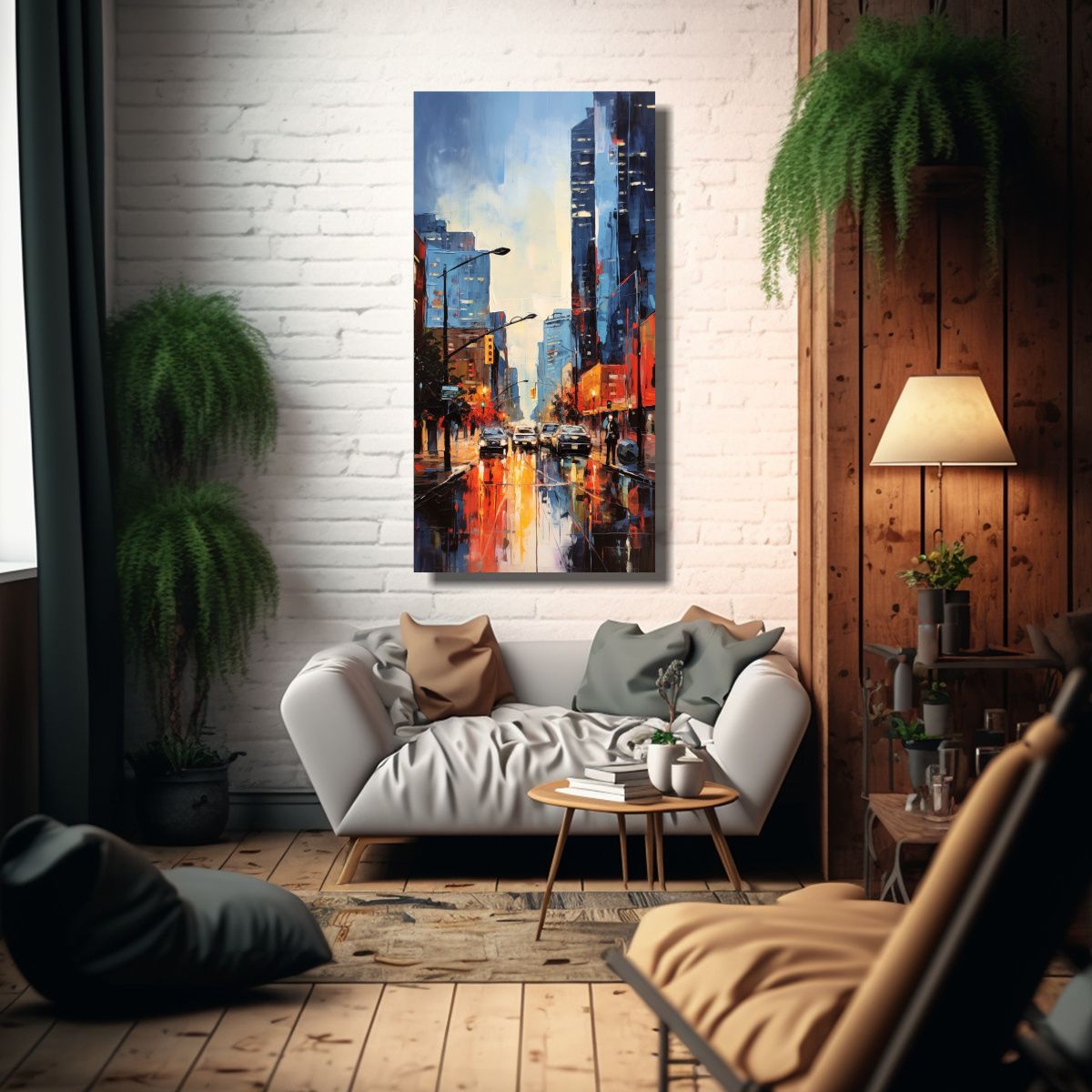 GENERICO - Pintura Neoexpresionista De Paisaje Urbano 40x80 Cm