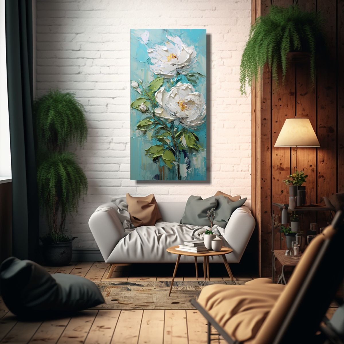 GENERICO - Cuadro Abstracto Colorido De Peonías Turquesa En 70x140 Cm