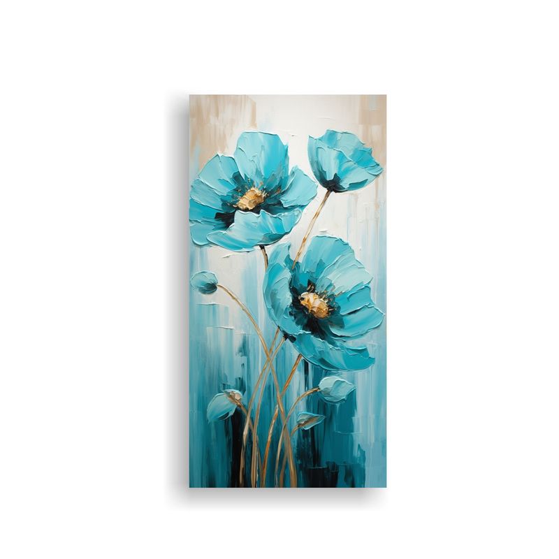 GENERICO - Tela En Bastidor Concepto Turquesa Con Amapolas 20x40 Cm