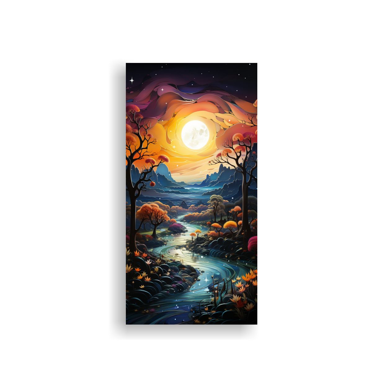 GENERICO - Paisaje Nocturno Montañas Luna Arte Abstracto 60x120 Cm