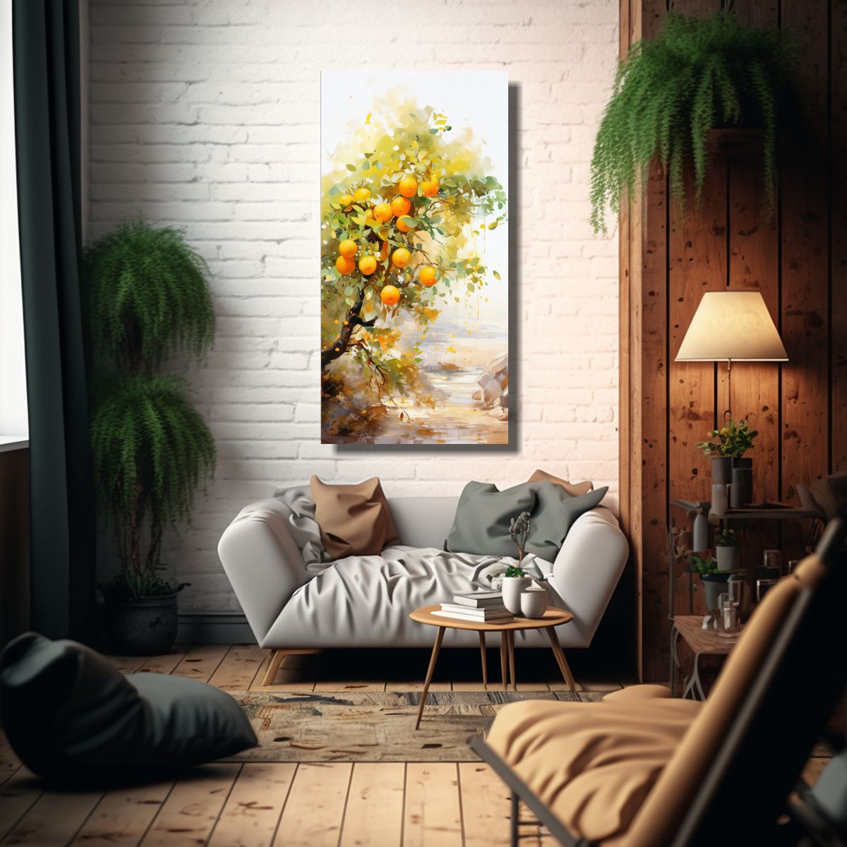 GENERICO - Arte Abstracción Simetría Árbol Naranja 60x120 Cm
