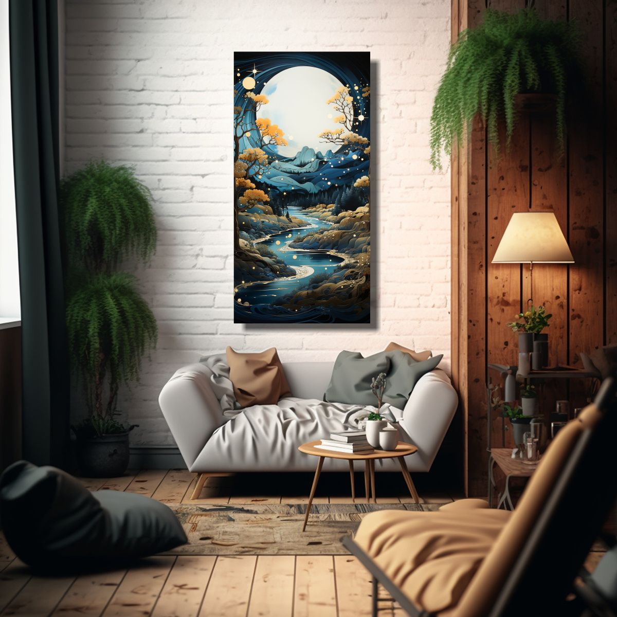 GENERICO - Pintura única Con Luna Y Montañas En 30x60 Cm