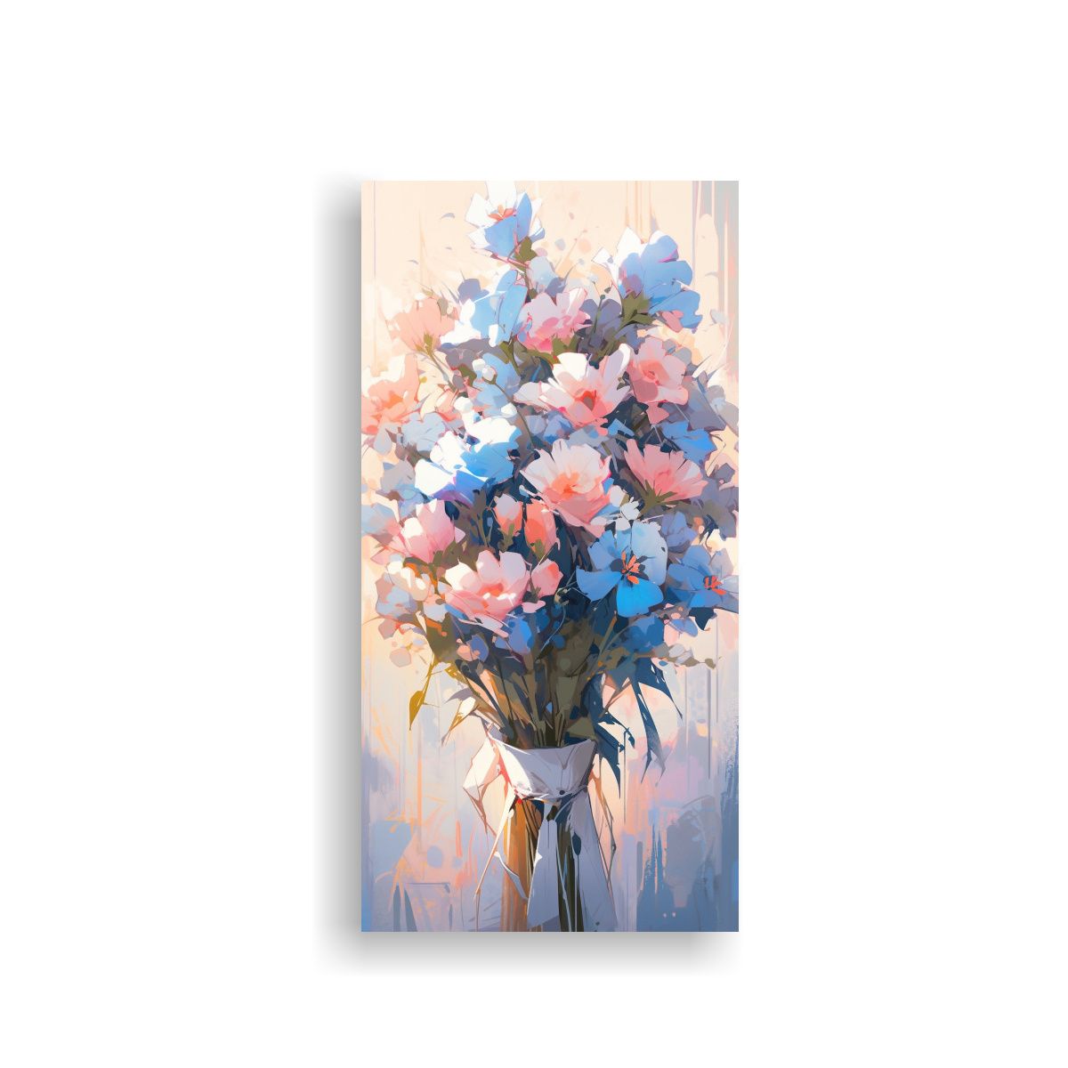 GENERICO - Cuadro De Flores En Lienzo En Tonos Rosa Y Azul 70x140 Cm
