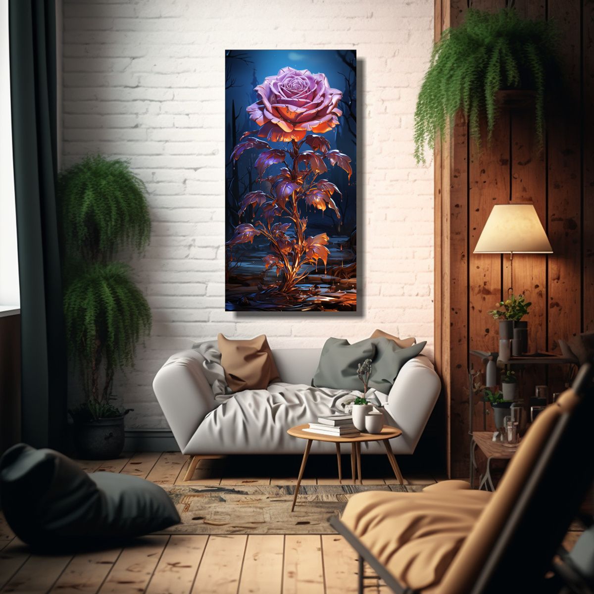 GENERICO - Pintura Decorativa Inspiración Urbana Con Rosa 50x100 Cm