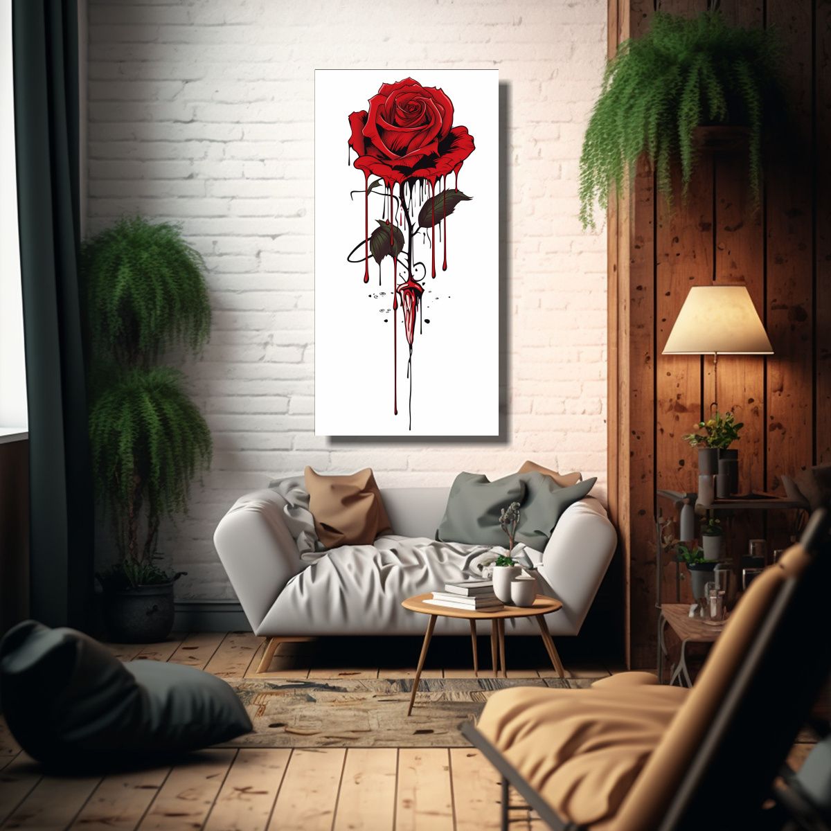 GENERICO - Cuadro Lienzo Juvenil Con Rosa Sangrante Roja 40x80 Cm