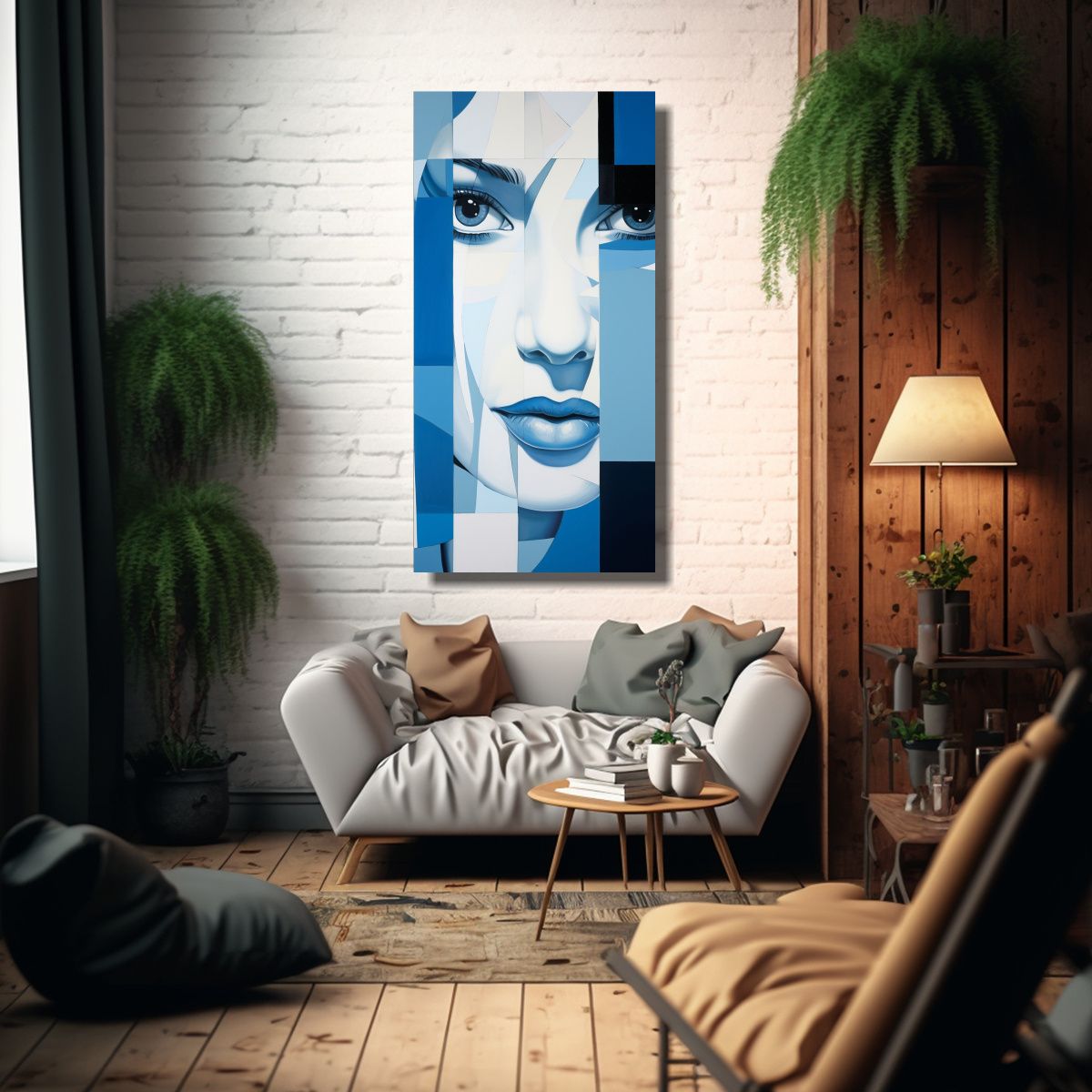 GENERICO - Cuadros Abstractos En Azul Y Blanco De La época 70x140 Cm