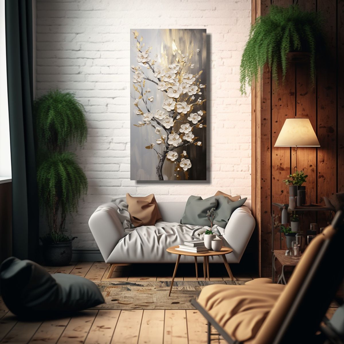 GENERICO - Pintura Lienzo Moderna Simetría Flores De Cerezo 80x160 Cm