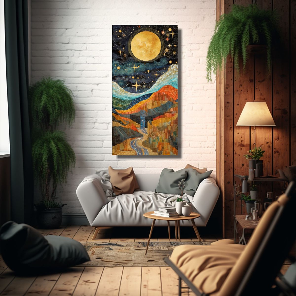 GENERICO - Pintura De La Luna Junto A Montañas En 60x120 Cm