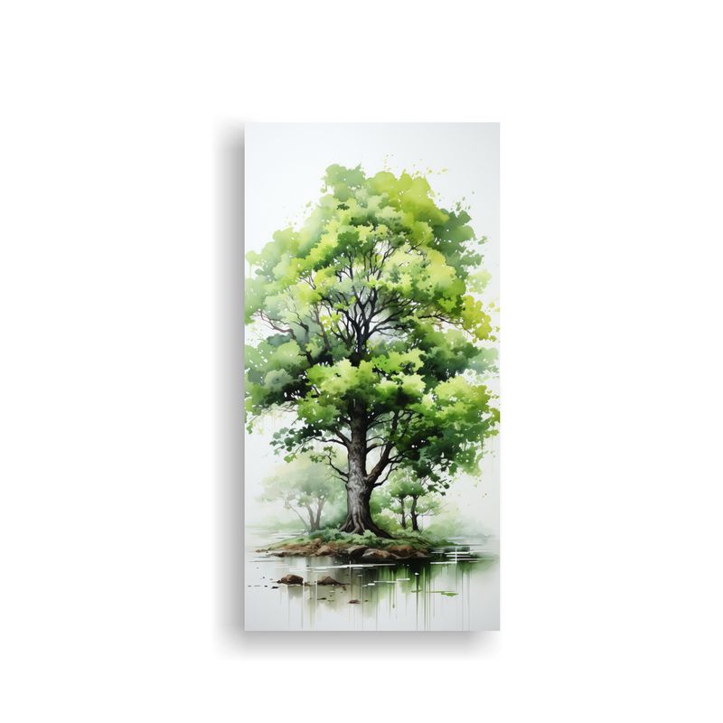 GENERICO - Pintura Abstracta De Colores Verdes Y árbol De 80x160 Cm
