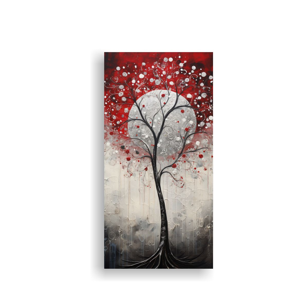 GENERICO - Cuadro Moderno De Tela Rojo Y Plateado Con Árbol 50x100 Cm