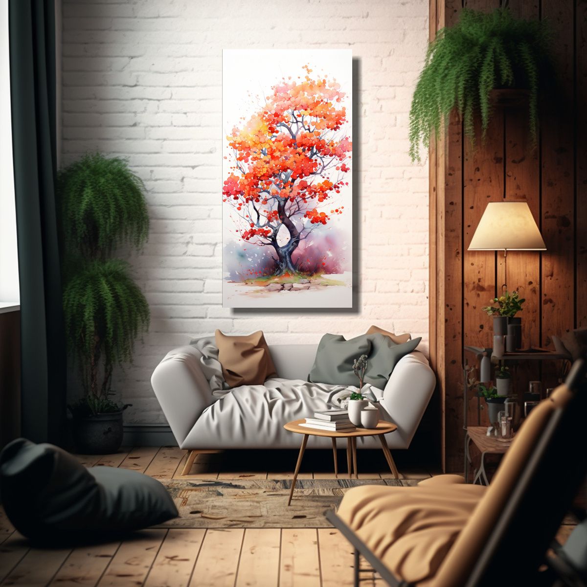 GENERICO - Cuadro Abstracto De árbol De Arbutus En Colores 80x160 Cm