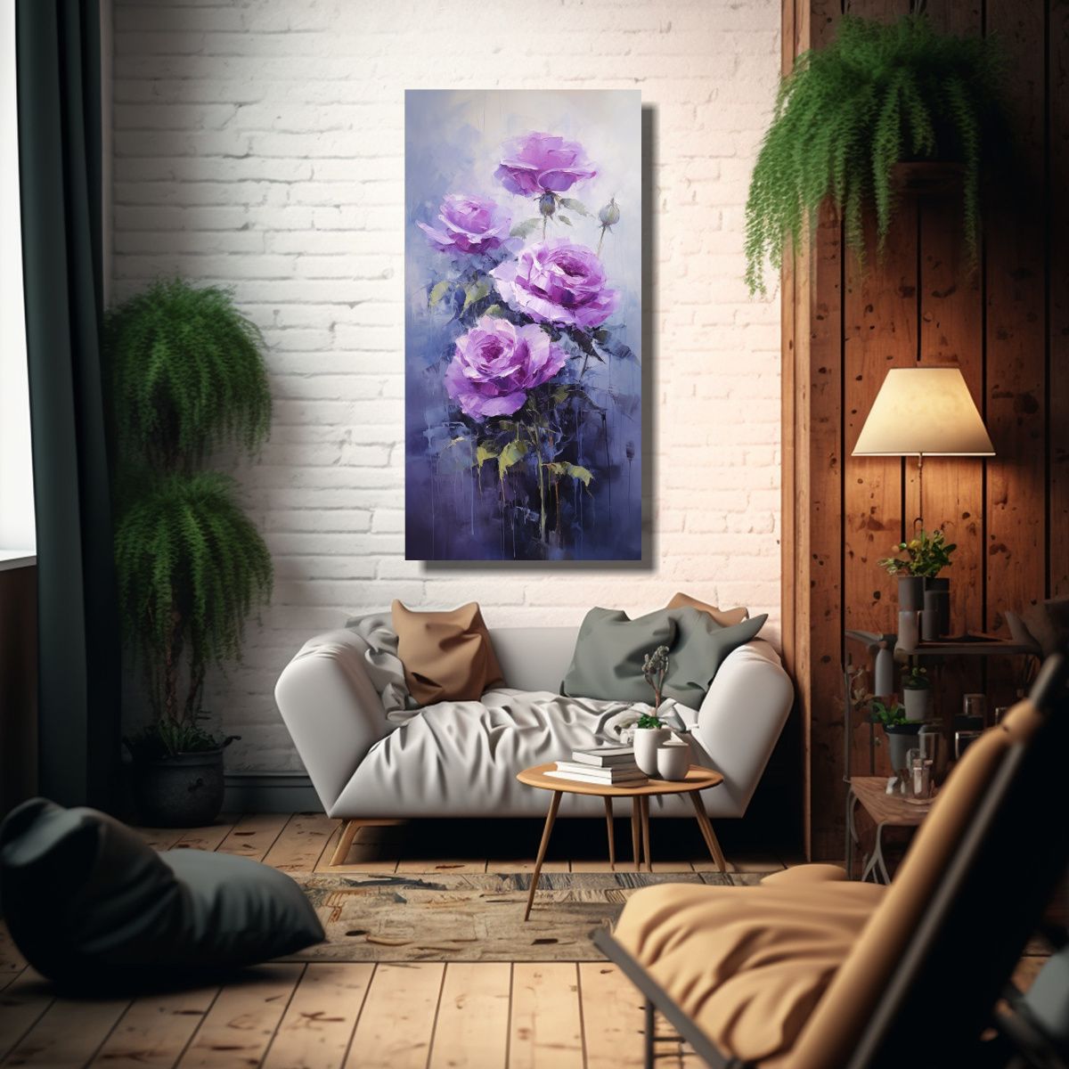 GENERICO - Tela En Bastidor Composición Rosa Púrpura En 40x80 Cm