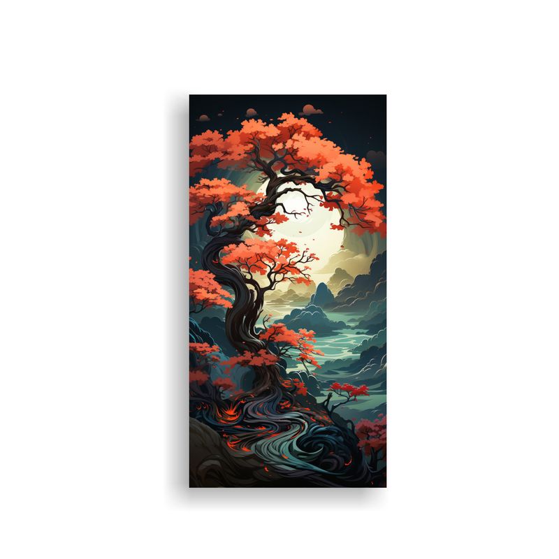 GENERICO - Pintura Decorativa De Bonsái En Tonos Naranjas 30x60 Cm