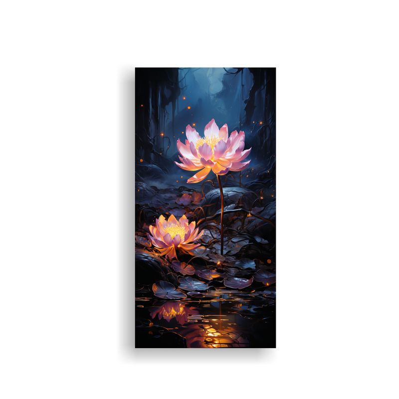 GENERICO - Pintura Lienzo Acuarela Lotus Negro Brillante En 20x40 Cm