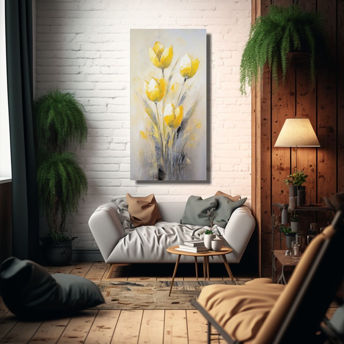 GENERICO - Cuadro Mágico De Tulipanes Amarillos En Lienzo 60x120 Cm