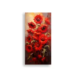 GENERICO - Cuadro De Flores Solares Rojas En Lienzo Estilo 20x40 Cm