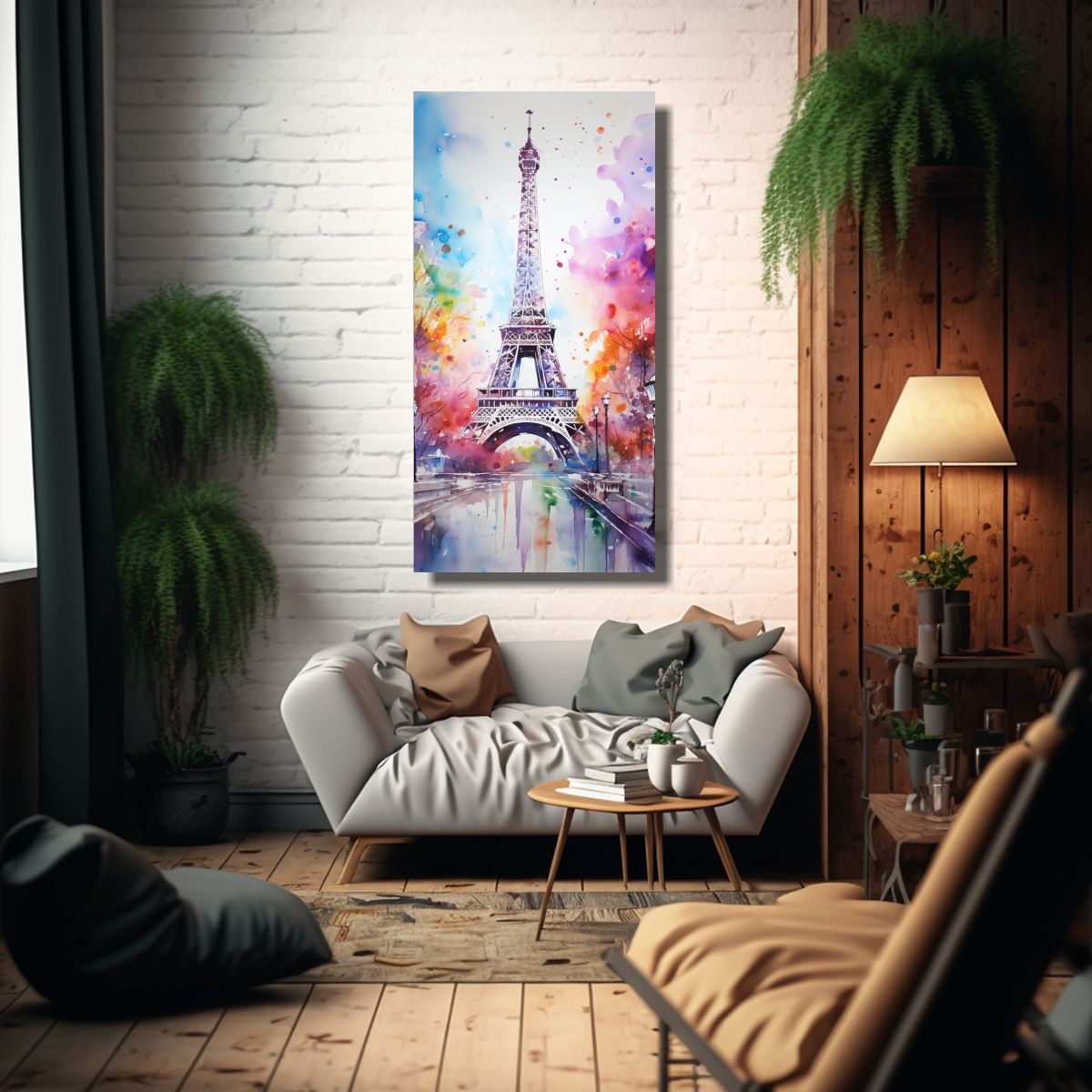 GENERICO - Cuadro Acuarela Vanguardista De La Torre Eiffel 80x160 Cm