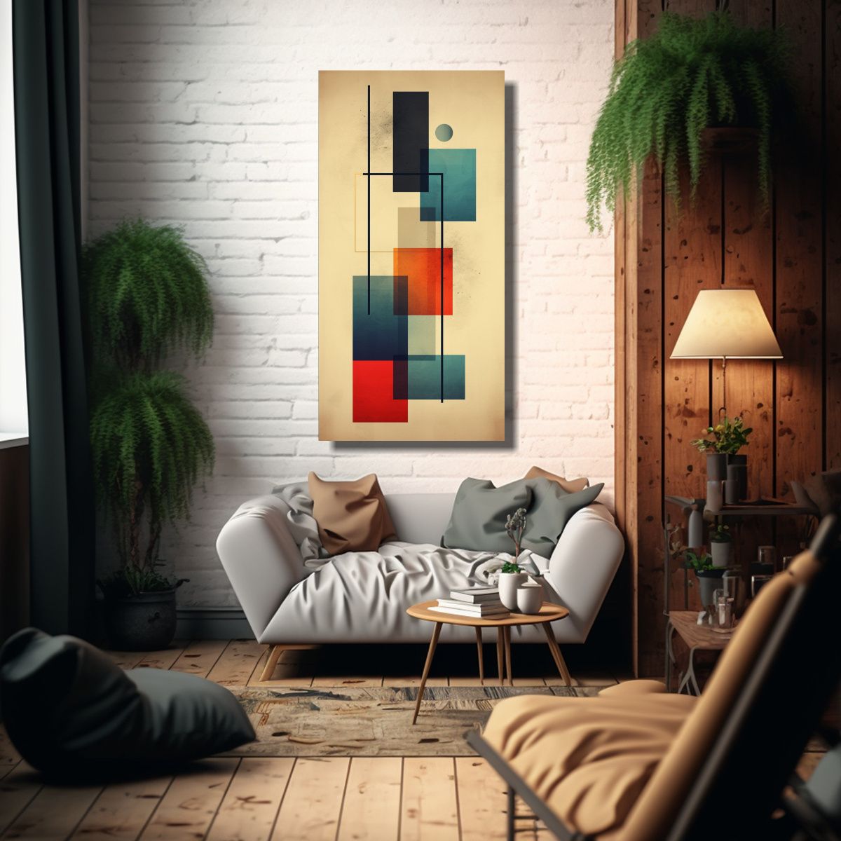 GENERICO - Cuadro Abstracto Geométrico Minimalista Con 60x120 Cm