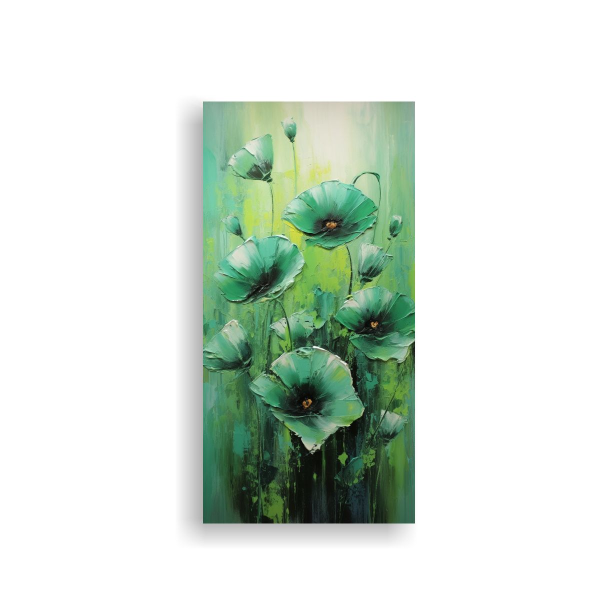 GENERICO - Cuadro Moderno De Calma Con Amapolas Verdes En 40x80 Cm
