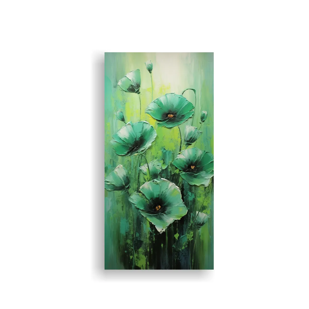GENERICO - Cuadro Moderno De Calma Con Amapolas Verdes En 40x80 Cm