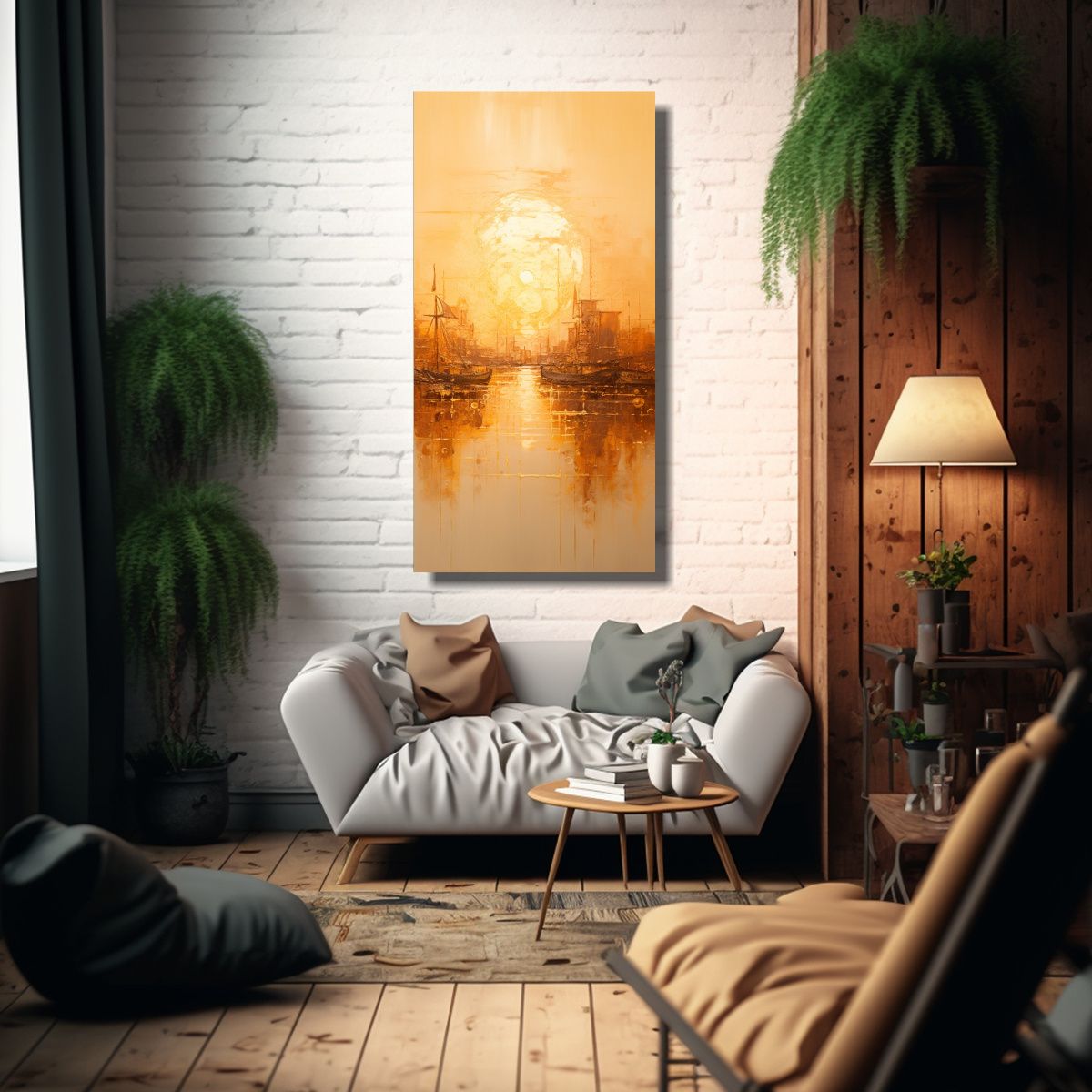 GENERICO - Pintura Decorativa De Un Bullicioso Puerto En 80x160 Cm