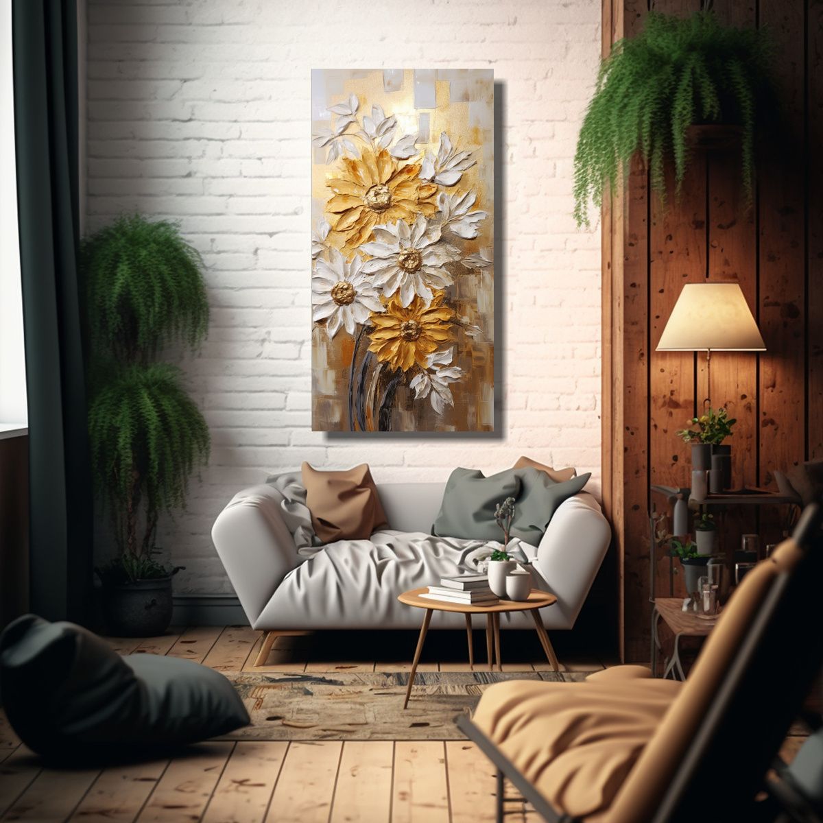 GENERICO - Cuadro Lienzo Tela Textura Girasoles Dorados 80x160 Cm