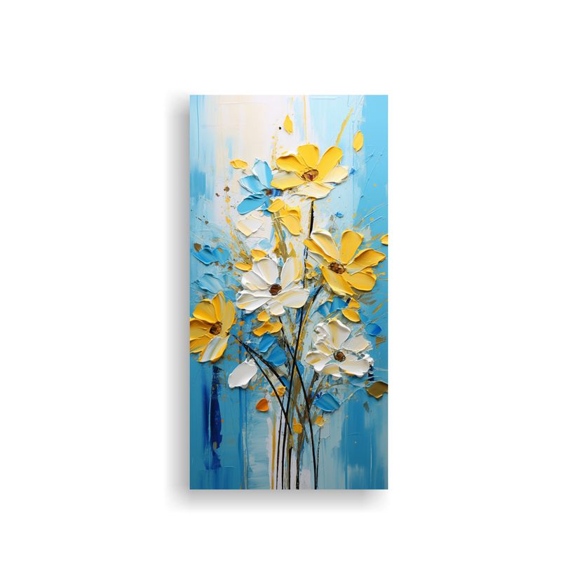 GENERICO - Cuadro De Flores Amarillas Y Azules En Lienzo 60x120 Cm