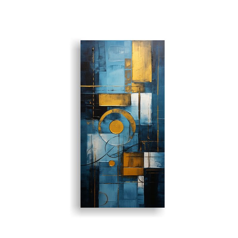 GENERICO - Cuadro Abstracto Azul Y Dorado Arte De Pared 70x140 Cm