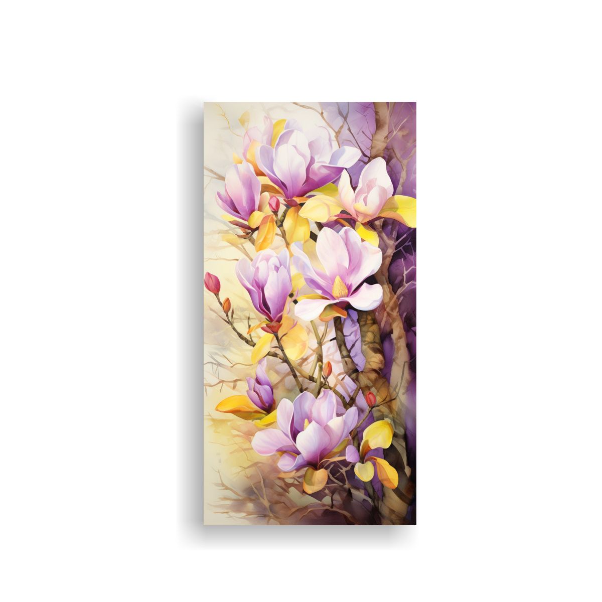 GENERICO - Cuadro Abstracto De Magnolias Amarillas Y Moradas 20x40 Cm