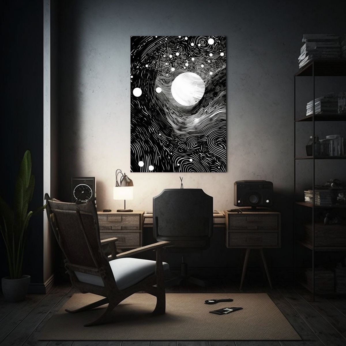 GENERICO - Cuadro Abstracto En Blanco Y Negro Ondulado 80x120 Cm