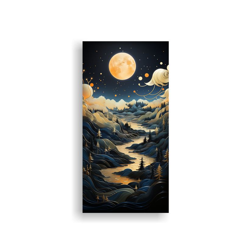 GENERICO - Lienzo Decorativo Noche De Fases Lunares Montaña 50x100 Cm