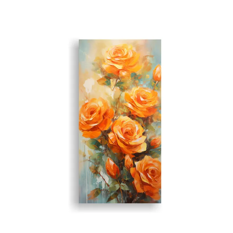 GENERICO - Cuadro Vanguardia Naranja Rosas Temático Lienzo 80x160 Cm