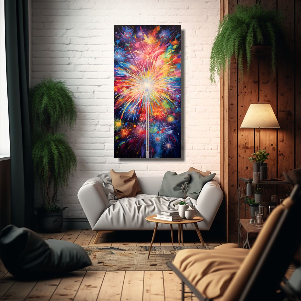 GENERICO - Pintura Abstracta En Bastidor Explosión Mágica 40x80 Cm