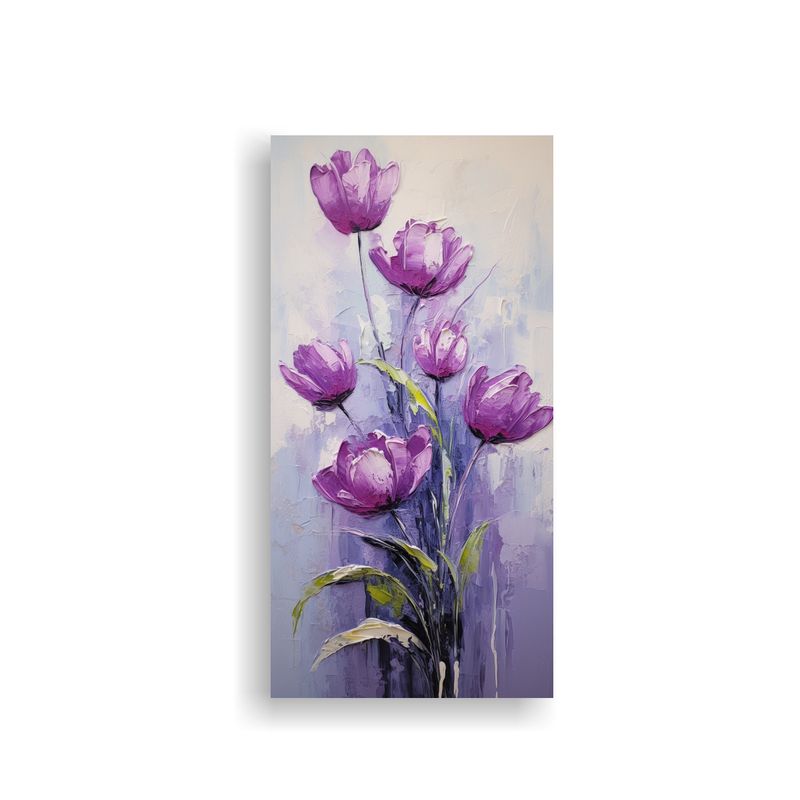 GENERICO - Cuadro Abstracto De Tulipanes Morados En Lienzo 40x80 Cm
