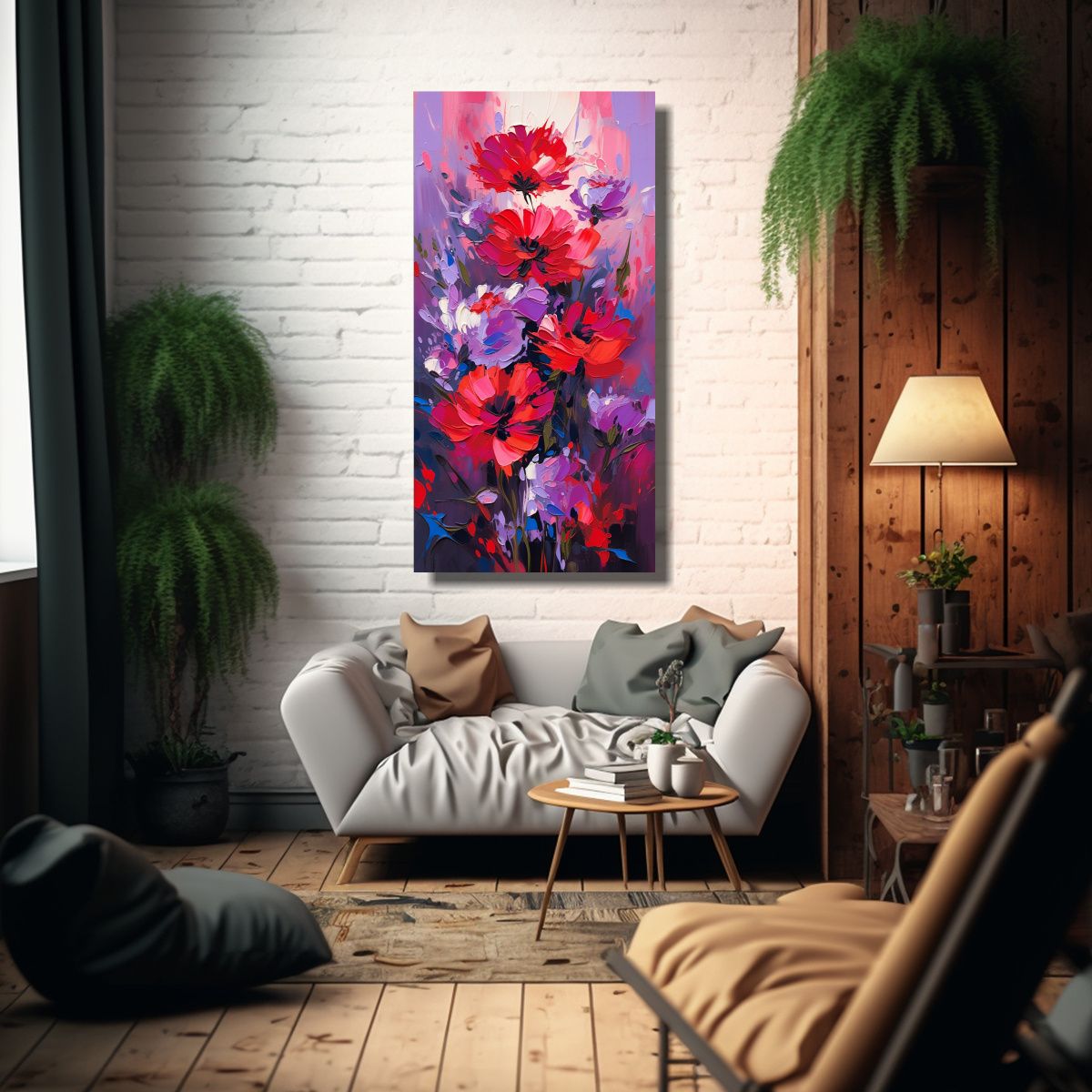 GENERICO - Pintura De Flores En Lienzo Inspiración 60x120 Cm