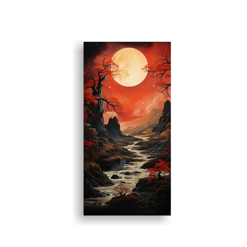 GENERICO - Cuadro De Tela Vertical Con Luna Y Montañas 50x100 Cm