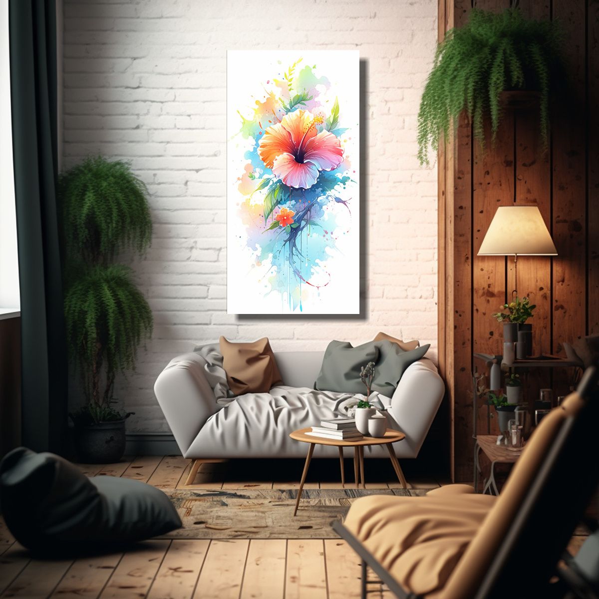 GENERICO - Cuadro De Habitación De Decoración A Hibiscus 30x60 Cm.