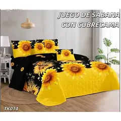 GENERICO - Quilt con Juego de Sabanas 2 plazas Negro TK014
