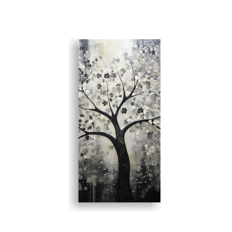 GENERICO - Pintura Decorativa De Árbol En Negro Y Plata 60x120 Cm
