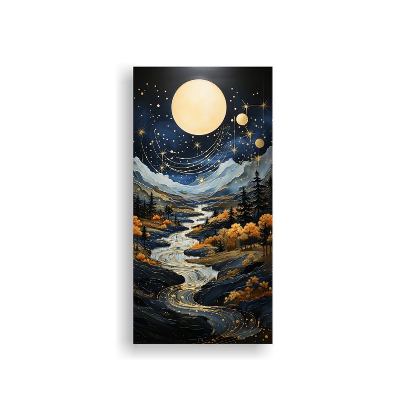 GENERICO - Cuadro De Paisaje Nocturno Con Luna Y Montañas 70x140 Cm
