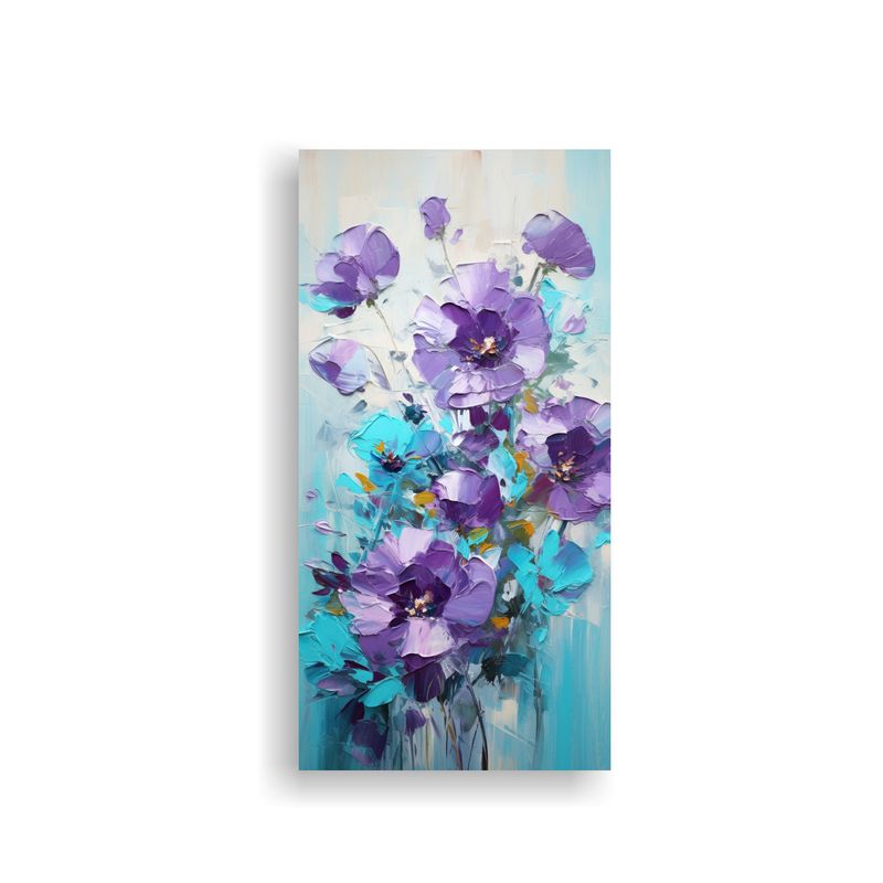 GENERICO - Cuadro Líneas Finas Morado Y Turquesa Pintura De 20x40 Cm
