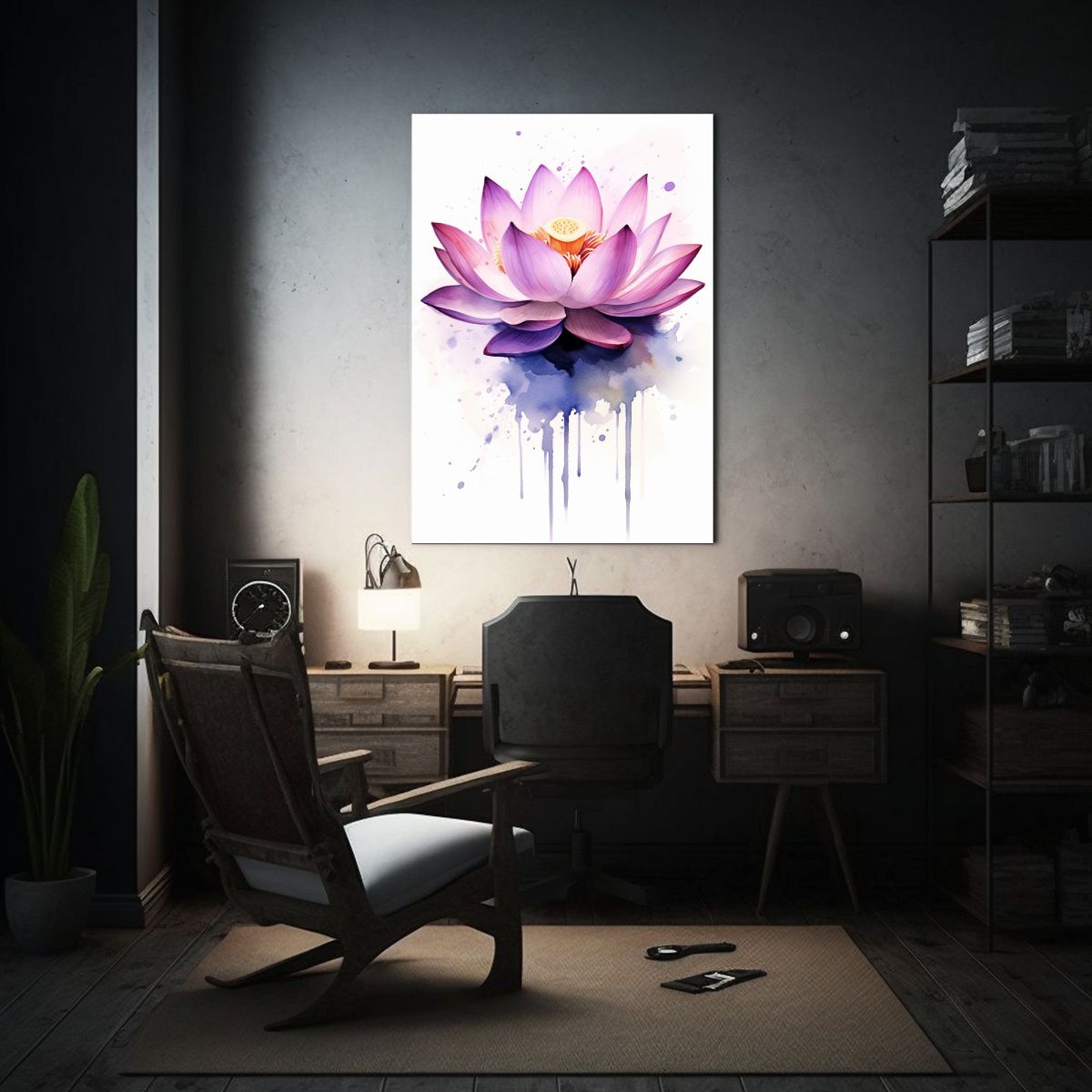 GENERICO - Cuadro Canva Loto Rosa Púrpura Con Efecto 80x120 Cm